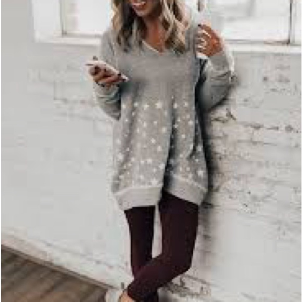 Peyton Valley Oversized Gray Star Sweatshirt Sz S